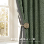 RYB HOME Olive Green 100% Blackout Linen Curtains 90 Inch Long for Office