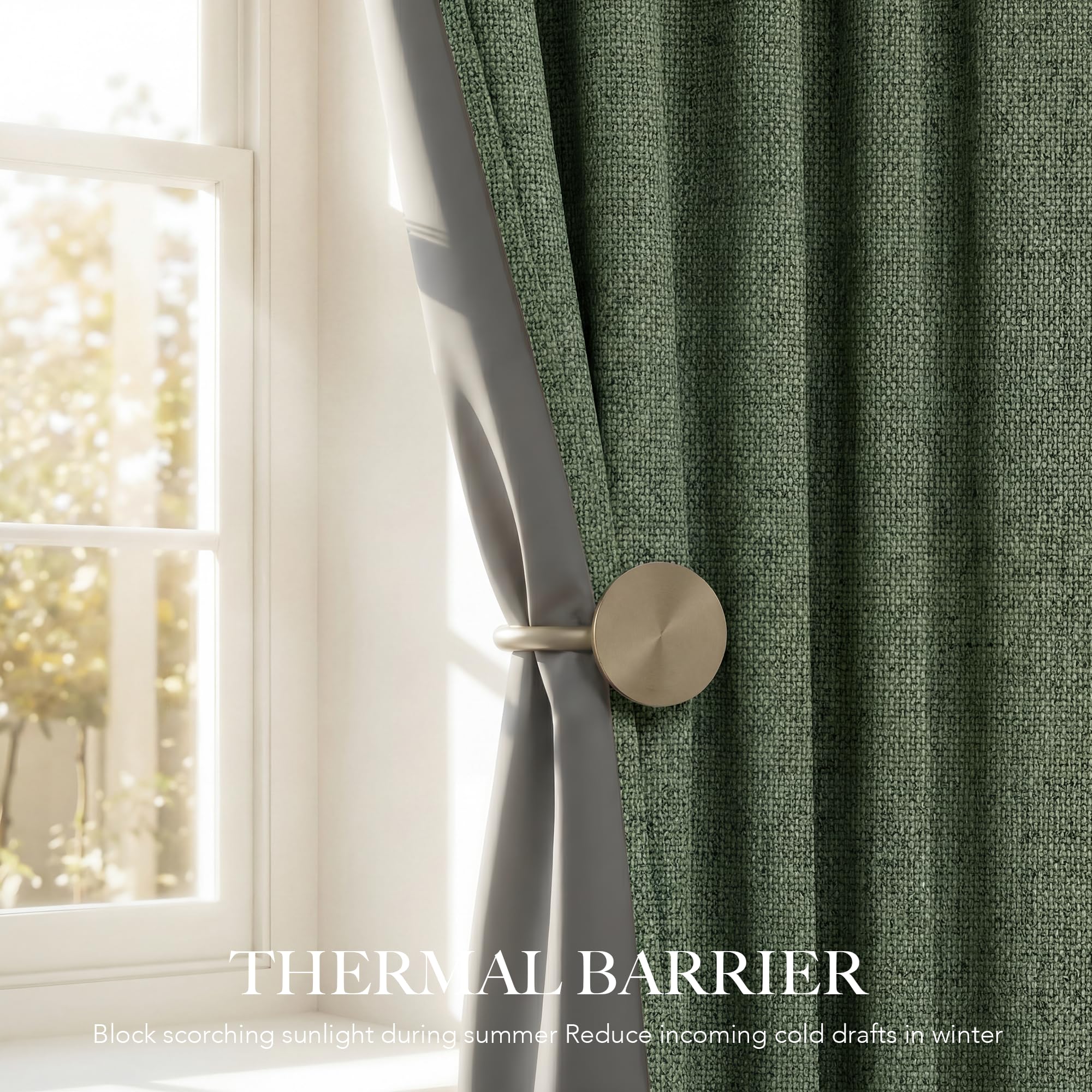 RYB HOME Olive Green 100% Blackout Linen Curtains 90 Inch Long for Office
