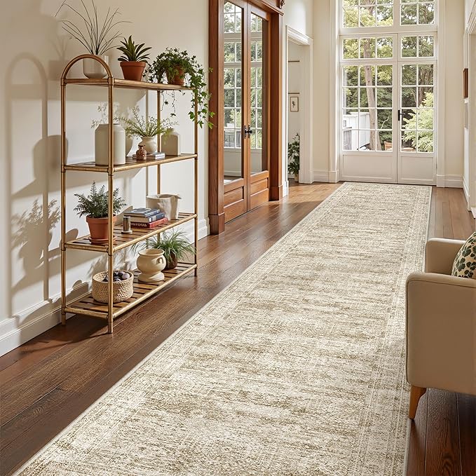 Restydon 3x16 Runner Rug Non Slip,Washable Hallway Runner Rug,Brown