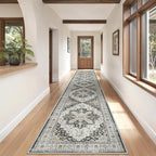 Madane Hallway Runner Rug 2'6''x16' Kitchen Runner - Non Slip Vintage Runners for Hallways Washable Kitchen Rugs Soft Low Pile 2.5x16 ft Rug Runner for Laundry Room, Entryway and Bedroom, Black