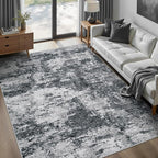 Area Rugs 6x9 for Living Room: Washable Rug Modern Abstract Neutral Soft Non-Slip Low-Pile Indoor Carpet for Bedroom Dining Room Playroom Home Office (Black Grey, 6'x9')