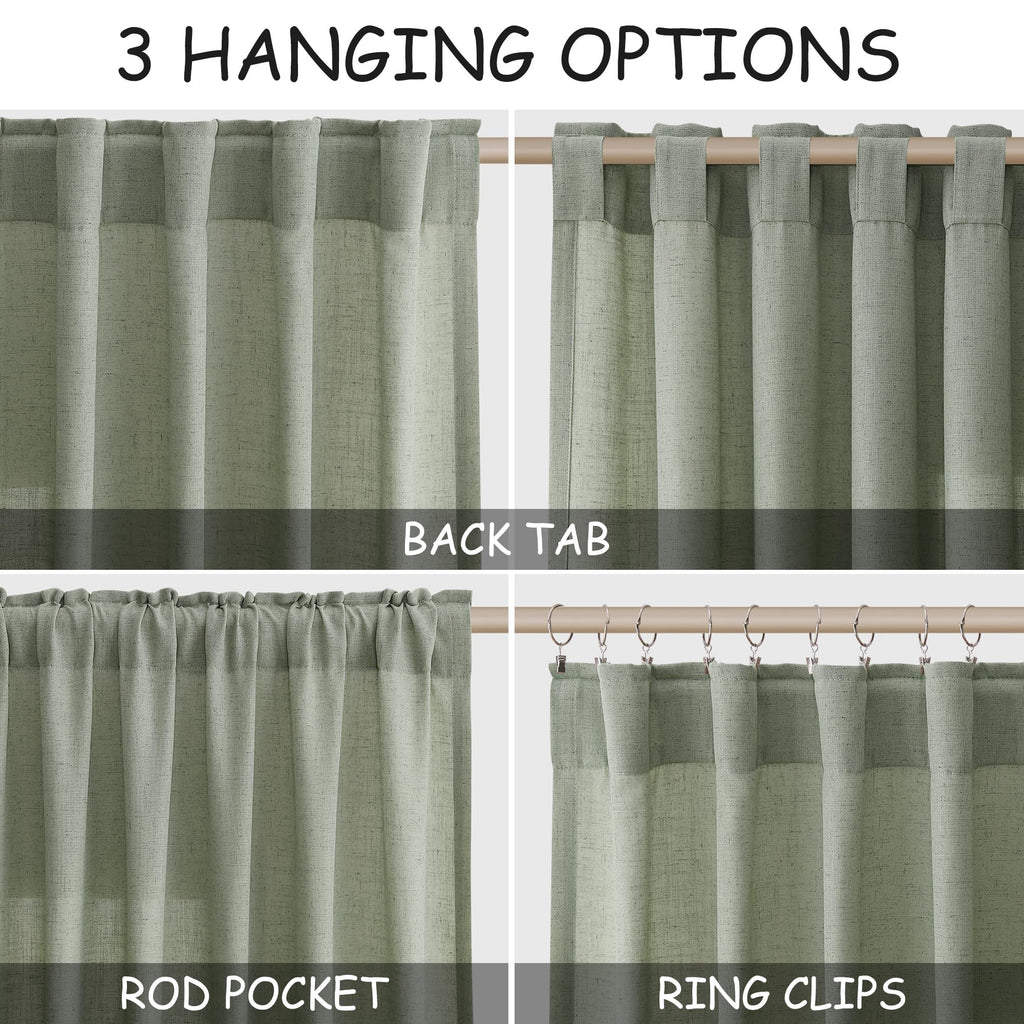 Nanspring Desert Sage Linen Curtains 72 Inch Length for Living Room Semi Sheer Light Filtering Door Drapes 2 Panels Set for Kids Bedroom Back Tab Rod Pocket Modern Farmhouse Decor 52x72