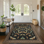 Washable 5x7 Black Rug for Living Room - Foyer Rugs for Entryway, Bedroom, Home Office, Gothic Witchy Insect Bug Floral Retro Indoor Décor