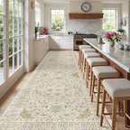 Madane 4x12 Wide Hallway Runners: Washable 12ft Runner Rug for Entryway Living Room Soft Vintage Non Slip Carpet Runner for Kitchen Dining Room Nursery Bedroom Thin Area Rug (Beige/Blue, 4x12ft)