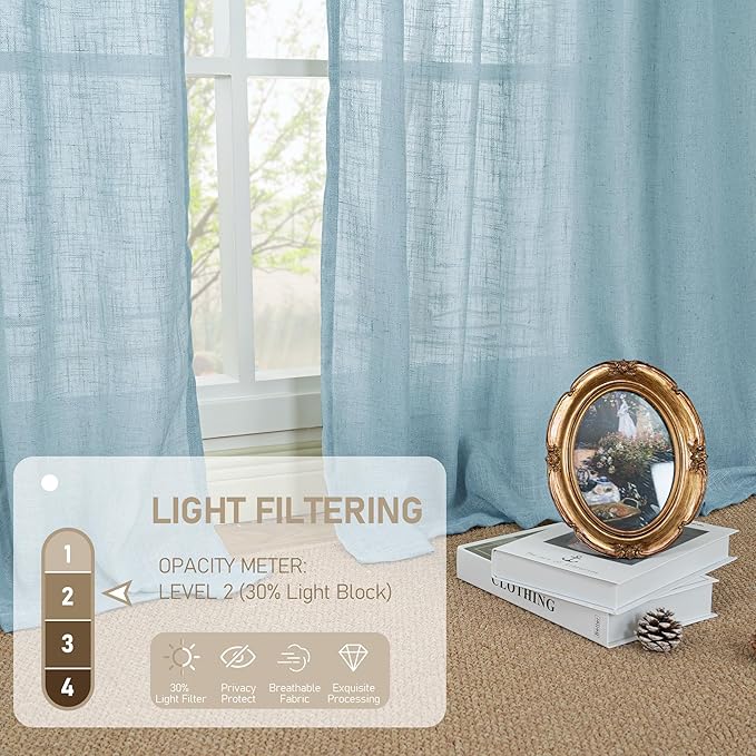 LAMIT 40 Inch Length Linen Curtains for Small Windows Over Silk 2 Panels