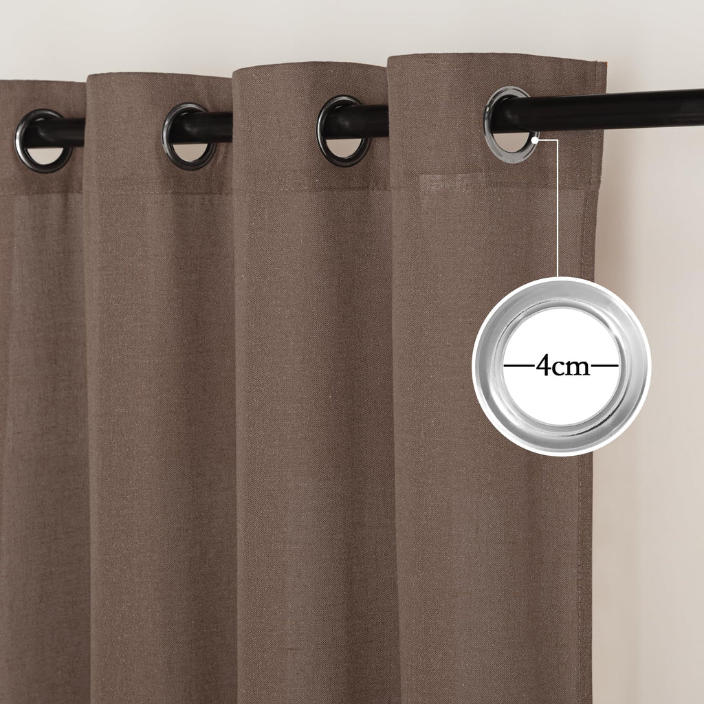 NICETOWN Linen Brown Curtains 84 inch Long, Grommet Privacy Added Thick Flax Window Treatments with Light Filtering Drapes for Bedroom/Farmhouse, W55 x L84, 2 Panels
