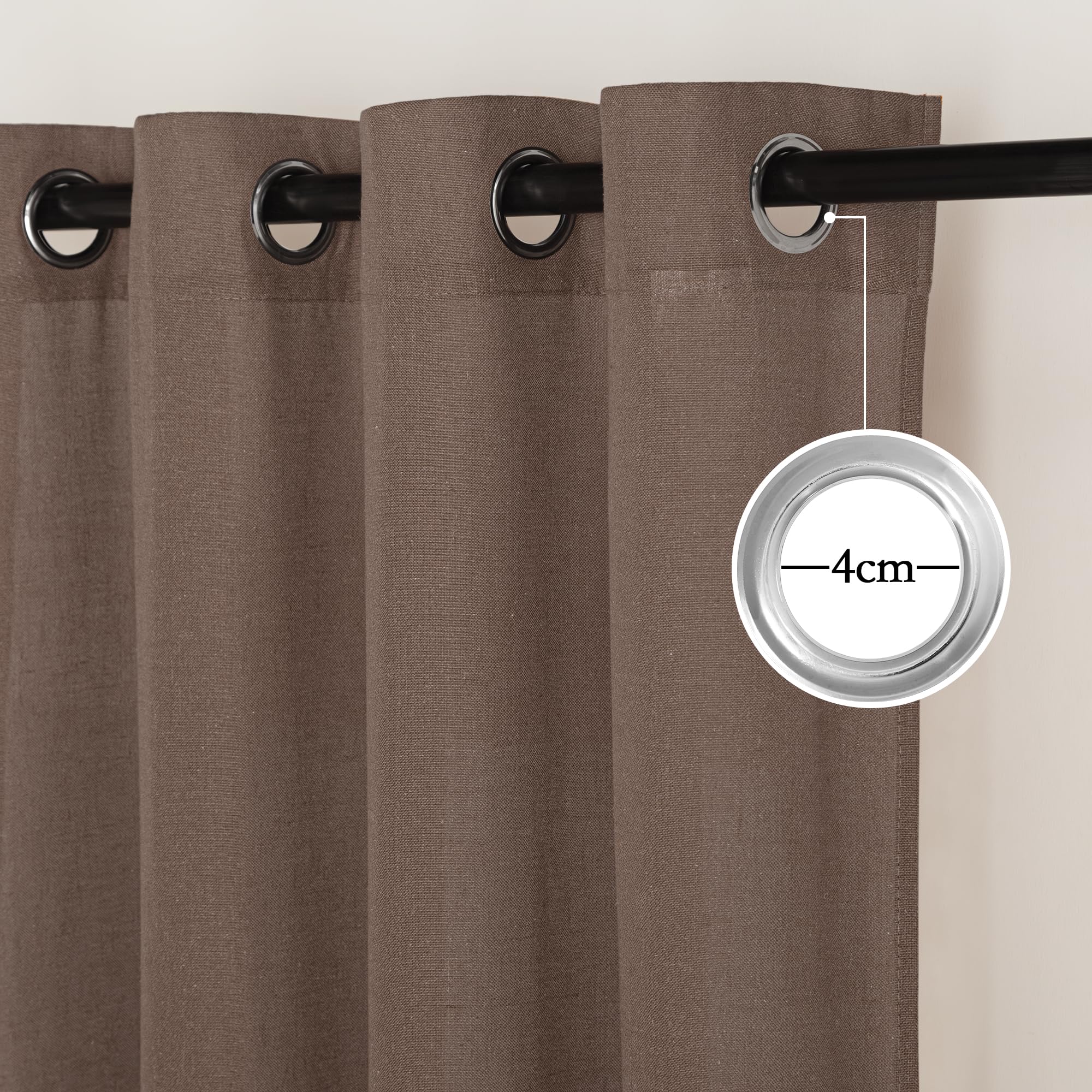 NICETOWN Linen Brown Curtains 84 inch Long, Grommet Privacy Added Thick Flax Window Treatments with Light Filtering Drapes for Bedroom/Farmhouse, W55 x L84, 2 Panels