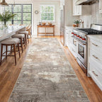 4x12 Washable Kitchen Runner Rug: Modern Abstract Wide Runners for Hallway Soft Non Slip Rugs with Rubber Backing Low Pile Thin Carpet for Entryway Bedroom Bathroom Laundry Indoor(Brown/Brick,4x12)
