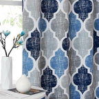 Beauoop Moroccan 100% Blackout Curtains Bedroom Blue Grey 50x84 2 Panels