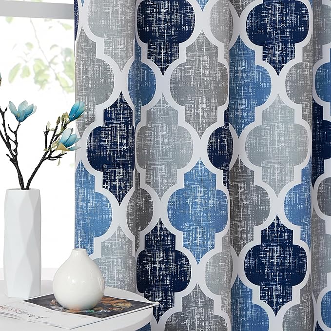 Beauoop Moroccan 100% Blackout Sliding Door Curtains Blue Grey 100x84 1 Set