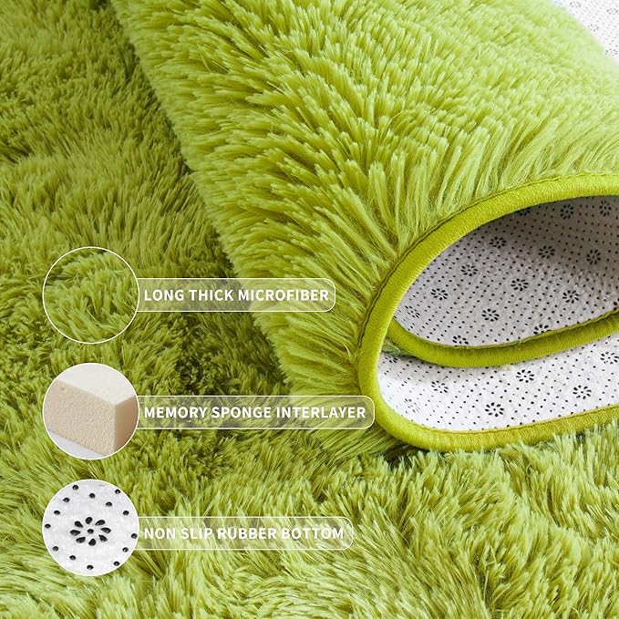 Tepook Fluffy Grass Green Rugs for Living Room Bedroom, 4x6 Soft Area Rug Moss Green Kids Girls Boys Rug, Indoor Plush Shaggy Non-Slip Carpet for Nursery Classroom Dorm Home Decor