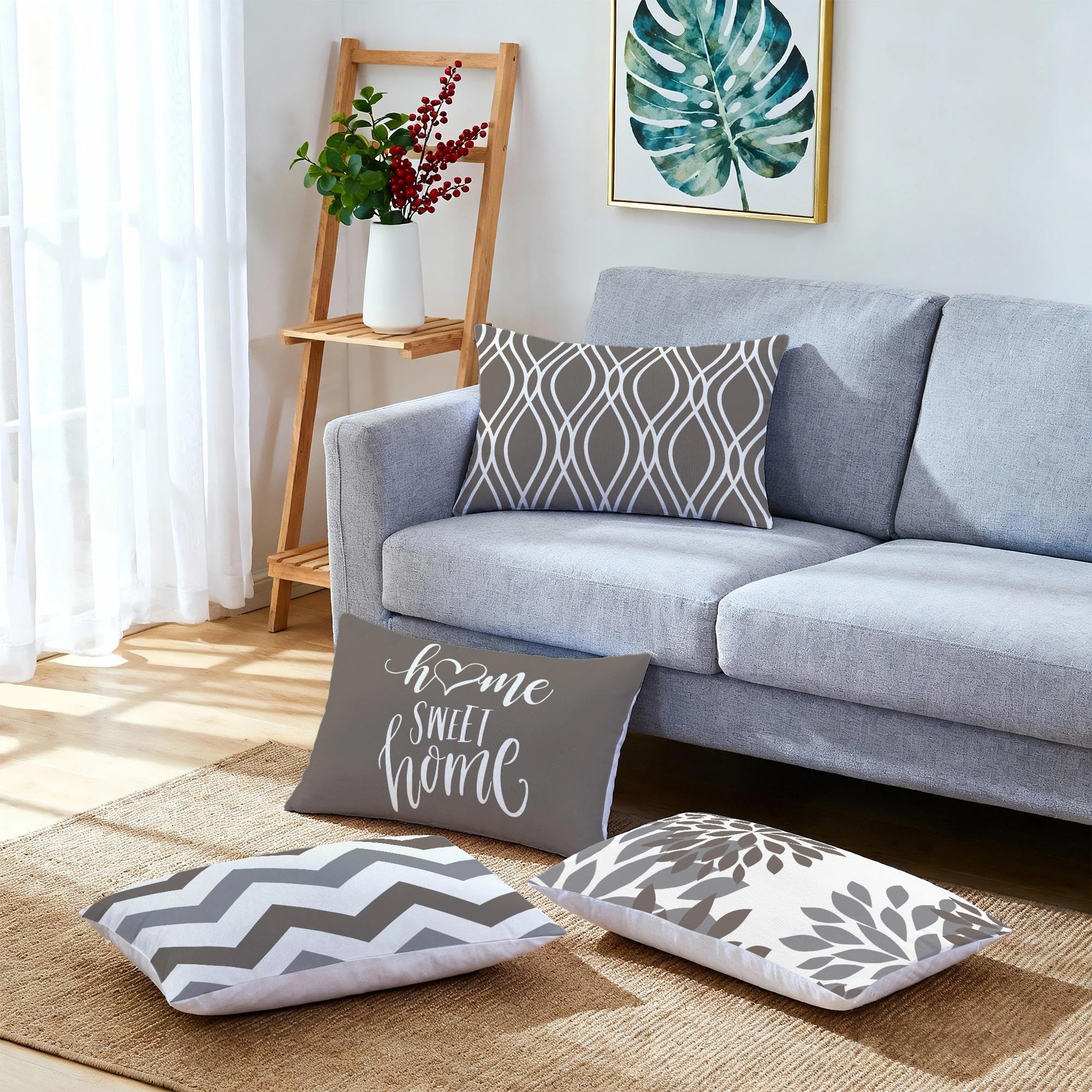 Hexagram Geometric Gray Pillow Covers 12x20, Decorative Pillow Covers