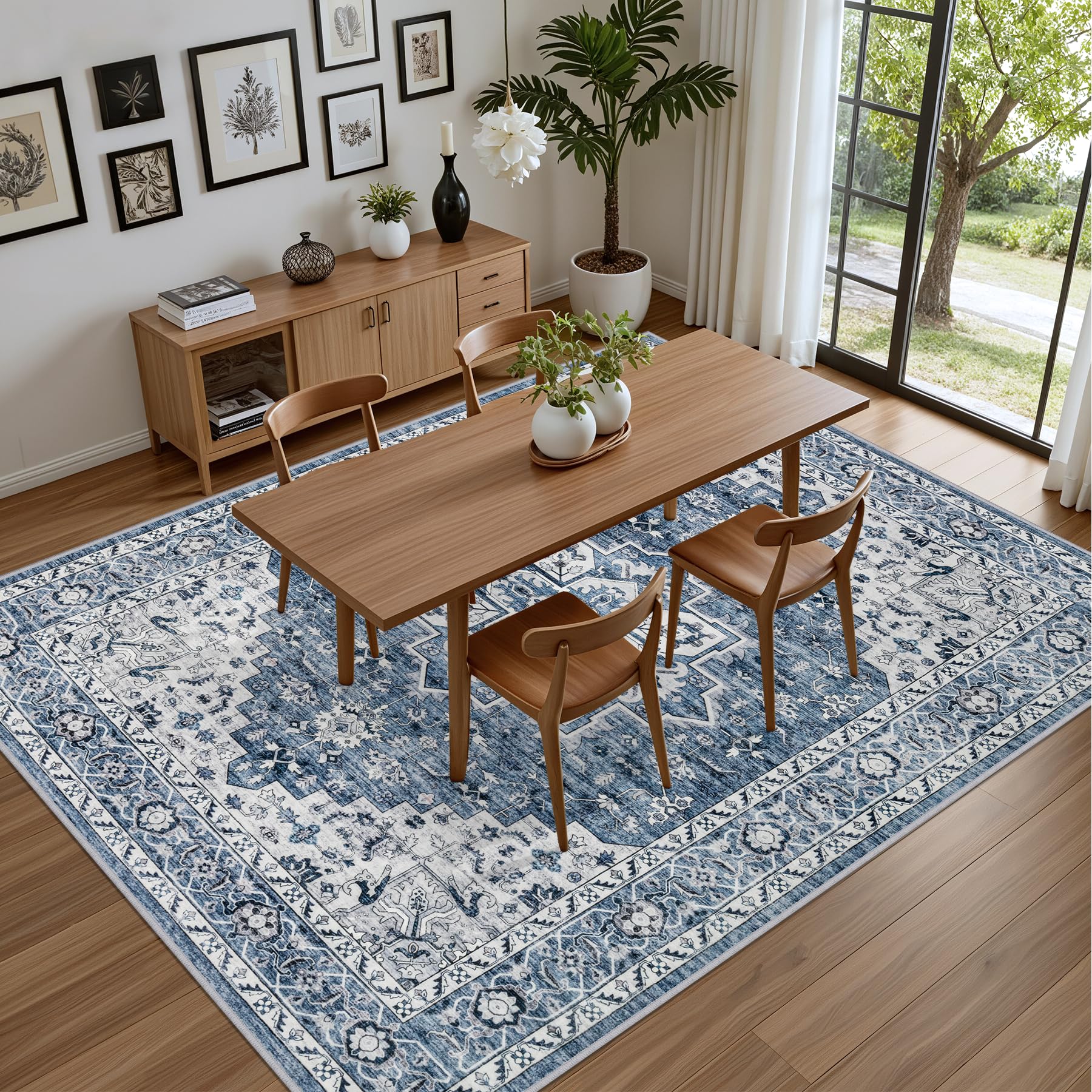 ExpediX 4x6 Area Rugs Living Room: Washable Vintage Rug for Bedroom Blue