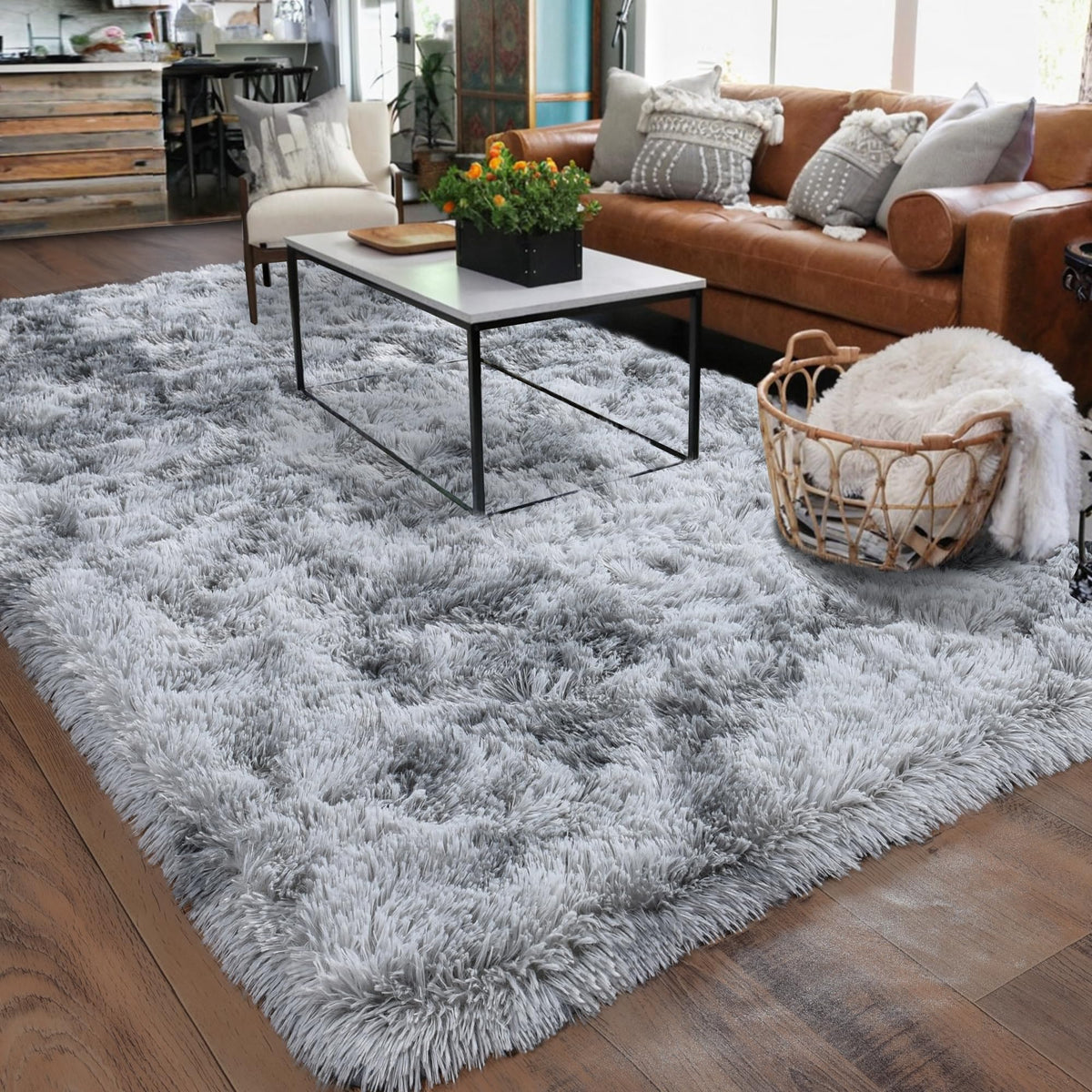 Quntue Rugs for Living Room 5x7, Soft Shaggy Modern Shag Area Rug for Bedroom, Upgrade Non-Slip Plush Fluffy Carpet for Kids Boys Girls Room Home Decor Aesthetic, Dark Grey