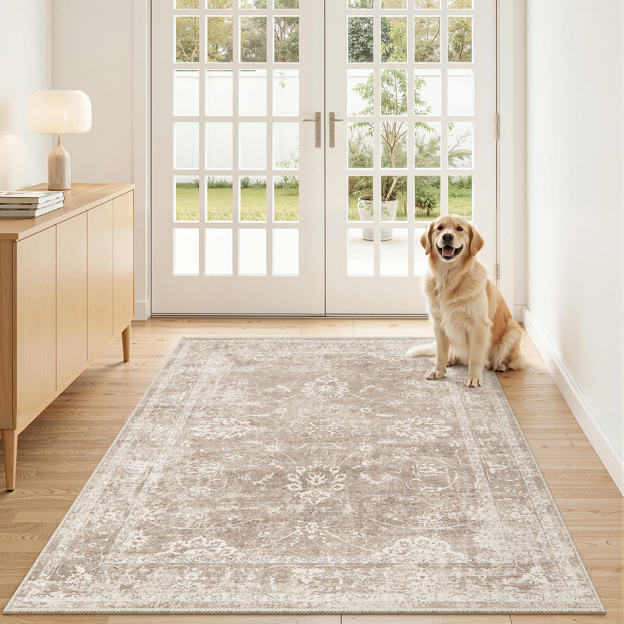 Madane 3x5 Area Rugs for Entryway, Washable Neutral Soft Rugs Brown/Sand