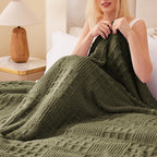EXQ Home Fleece Throw Blanket for Couch or Bed - 3D Waffle Patchwork Pattern Jacquard Decorative Blankets - Cozy Soft Lightweight Fuzzy Flannel Blanket Suitable for All Seasons(50"×60", Moss Green)