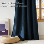 NICETOWN Faux Linen Navy Blue Blackout Curtains 84 inches Long for Living Room - Privacy Panels for Bedroom, Modern Farmhouse Style Easy Care Grommet Top, 2 Panels, W52 by L84