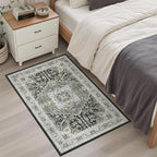 Madane Washable Area Rug 2x3, Small Entryway Rug Non-Slip Vintage Door Mat Indoor Entrance, Low Pile Floor Carpet for Inside Front Door Kitchen Entry (2'x3', Grey Green/Black Olive)