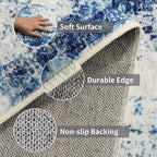 Hallway Runner Rug 2x8 Washable: Entryway Runners Rugs Non Slip Easy-to-Clean - Soft Living Room Bedroom Carpet - Thin Low Pile Printed Floor Mat for Dining Room Blue