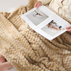Puncuntex Beige Throw Blanket 60"×80" inches Fuzzy 3D Jacquard Decorative Flannel Fleece Super Soft Plush Cozy Blanket for Couch Sofa Chair Lightweight