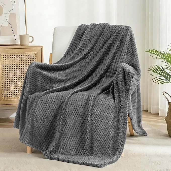 Exclusivo Mezcla Soft Waffle Fleece Bed Blanket Twin XL Size, Gray