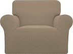 Easy-Going Stretch Chair Sofa Slipcover 1-Piece Couch Sofa Cover Furniture Protector Soft with Elastic Bottom for Kids, Pet. Spandex Jacquard Fabric Small Checks (Chair, Natural)