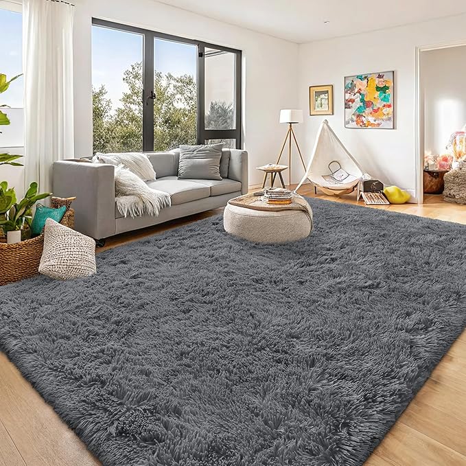OLANLY 9x10 Machine Washable Large Area Rugs for Living Room, Bedroom, Soft Fluffy Shaggy Bedside Rug, Indoor Floor Carpet for Kids Girls and Boys, Dorms, Nursery, Home Decor Aesthetic, Grey
