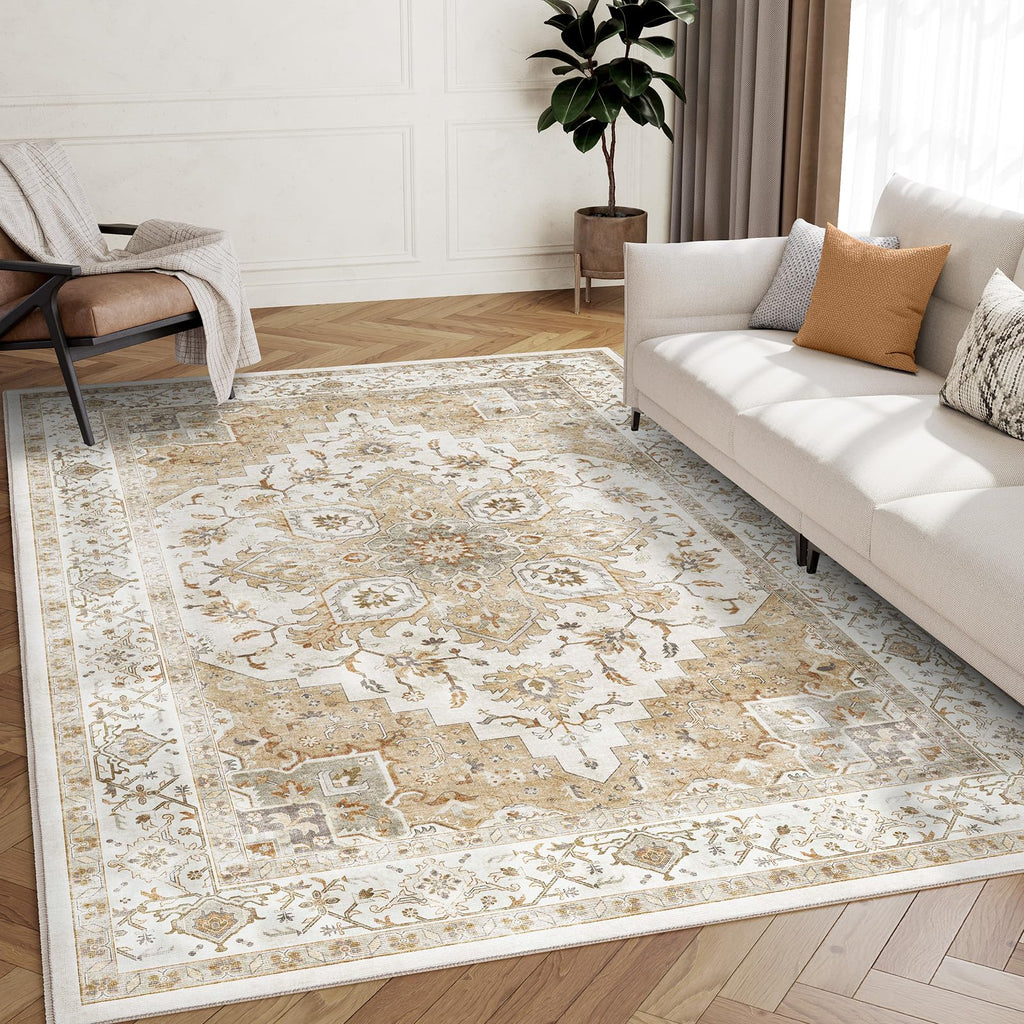 AMADA HOMEFURNISHING 5x7 Area Rugs, Washable Living Room Rug Low-Profile with Non-Slip Backing & Durable Edge Binding, Vintage 5x7 Rugs for Living Room, Bedroom, Dinning Room