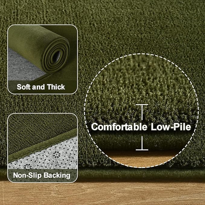 Amearea 4x4 Square Area Rug for Bedroom Living Room, Olive Green Fluffy Rug