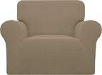 Easy-Going Stretch Oversized Chair Sofa Slipcover 1-Piece Couch Sofa Cover Furniture Protector Soft with Elastic Bottom for Kids Spandex Jacquard Fabric Small Checks Tan