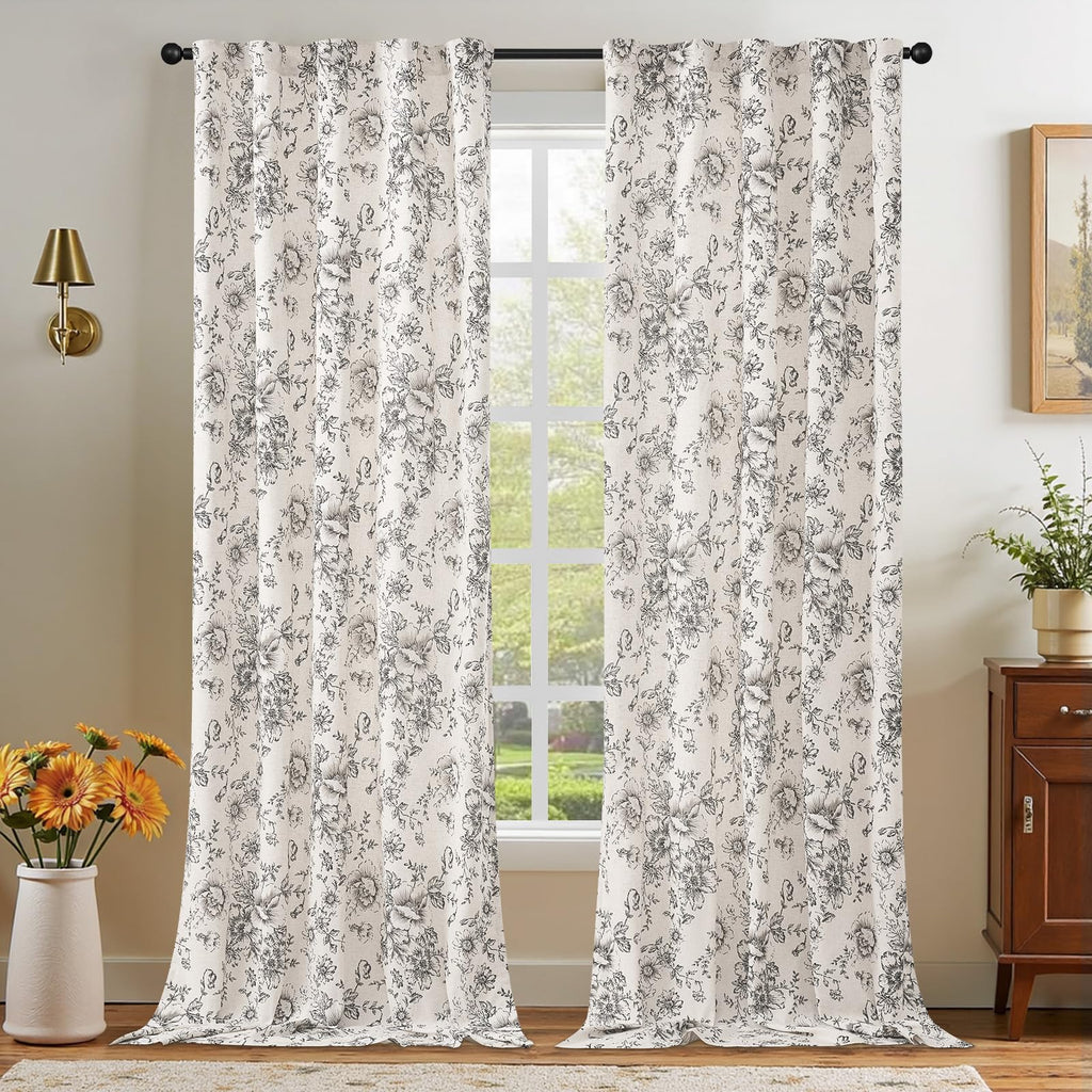 jinchan Vintage Floral Linen Curtains 102 Long for Living Room 2 Panels
