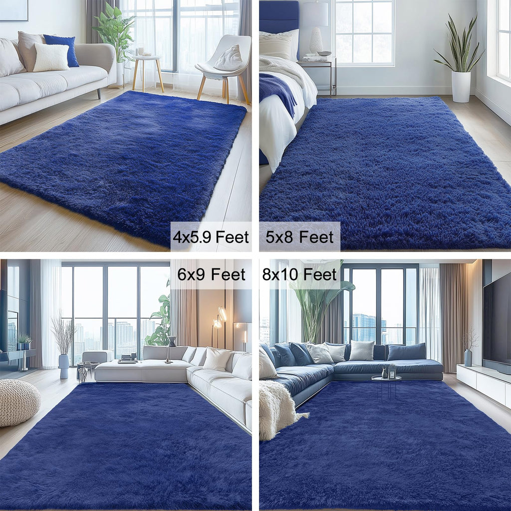 OLANLY 3x4 Machine Washable Accent Rug, Soft Fluffy Shaggy Area Rug for Bedroom, Living Room, Indoor Floor Carpet for Kids, Nursery, Home Decor, Navy Blue