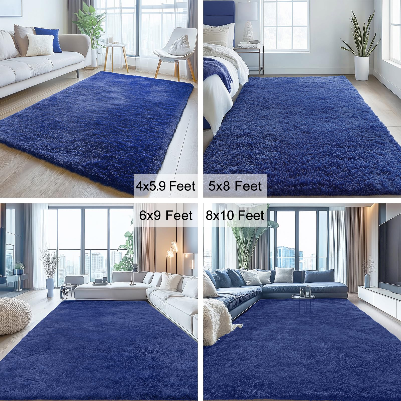 OLANLY 3x4 Machine Washable Accent Rug, Soft Fluffy Shaggy Area Rug for Bedroom, Living Room, Indoor Floor Carpet for Kids, Nursery, Home Decor, Navy Blue