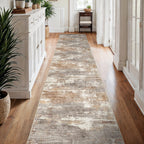 3x15 Runner Rug Washable Abstract: Non Slip Hallway Floor Mat Brown/Brick