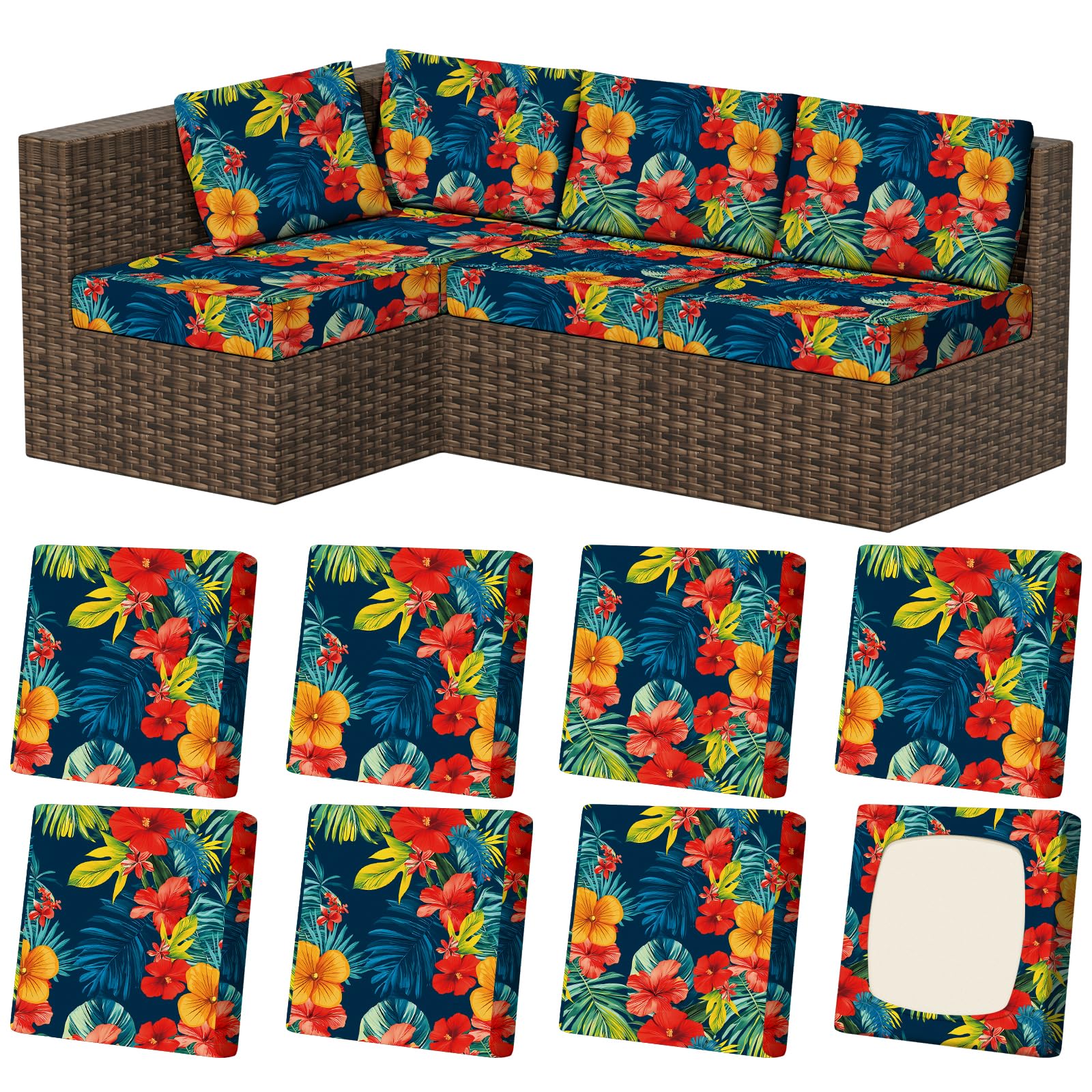 8Pcs Outdoor Cushion Covers, Stretch Patio Furniture Couch Chair Slipcovers