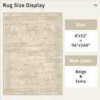 Washable Area Rug 8x12, Large Soft Rugs for Living Room Vintage Beige Carpet 8x12 Area Rugs for Bedroom Dining Room Non-Slip Stain Resistant Under Table Rug