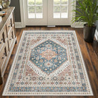 Restydon 3x5 Washable Area Rug for Entryway Non Slip Kitchen Rugs, Blue/Red