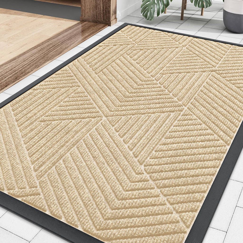 Smiry Front Door Mat Outside Entrance, Low Profile Rubber Doormat, 47x32