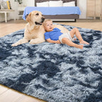 Tepook Soft Fluffy Rugs for Living Room, 5x8 Shaggy Area Rug for Bedroom, Modern Shag Rug Fuzzy Carpets for Kids, Plush Indoor Nursery Home Decor Rug with Non-Slip Bottom, Tie-dye Dark Blue