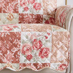 Great Bay Home Reversible Floral Patchwork Recliner Furniture Protector - Machine Washable, Scalloped Edge, Stain Resistant, Printed Furniture Cover for Dogs, Kids, and Pets (Burgundy/Taupe)