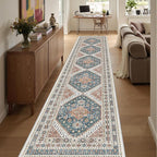 Washable Runner Rug 2.5x14, Non-Slip Long Kitchen Mats for Floor, Vintage Rug for Entryway, Soft Hallway Runner for Dining Room, Bedroom, Living Room(Blue/Red,2.5'x14')