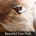 AROGAN 8x10 Feet Faux Cowhide Area Rugs for Living Room, Animal Skins Cow Hide Rug for Bedroom, Cool Western Christmas Decor, Thin Leather Cow Hide Carpets Fireplace Rug, Brownish