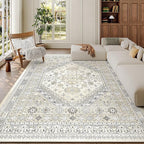 zesthome 5x7 Area Rugs - Ultra-Thin Washble Rug, Stain Resistant Anti Slip Backing Rugs for Living Room,Bedroom, Vintage Home Decor Area Rug (Beige,5'x7')