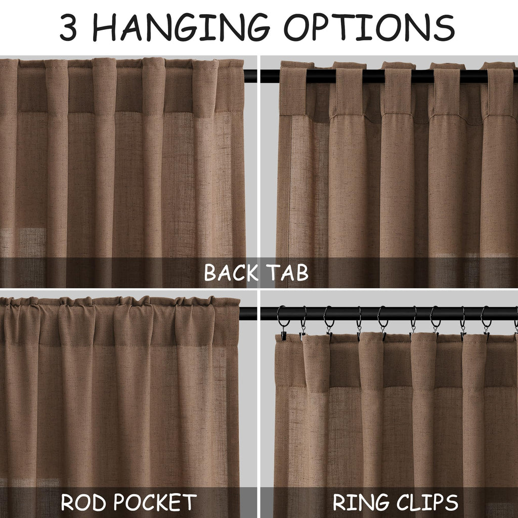 Nanspring Extra Long Caramel Brown Linen Curtains 2 Panels 102 Inches Long for Dinning Room Back Tab Light Filtering Semi Sheer Drapes Cotton Linen Textured Window Curtain 102 Inch Length for Bedroom