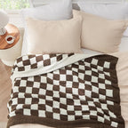 Bedsure Gentlesoft Checkered Twin Blanket for Couch - Soft Cozy & Warm Knit Brown Throw Blanket, Breathable, Lightweight & Fluffy Plaid Blankets for Bed & Sofa, Gifts for Women Men, 60x80 Inches