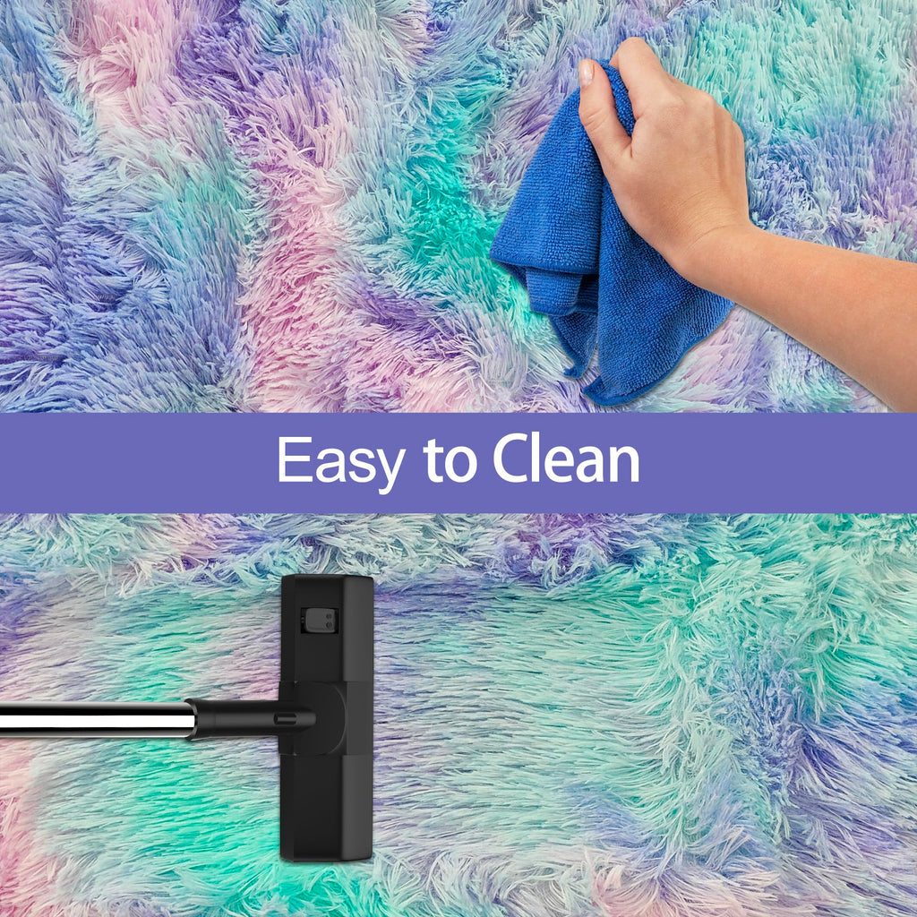 JiaoBaba Super Soft Fluffy Living Room Area Rug 2x8 ft Purple Rainbow Tie-Dyed Shaggy Furry Carpet Washable Non-Slip Carpets Bedroom Bedside Nursery Rug Cute Colorful Room Decor for Girls