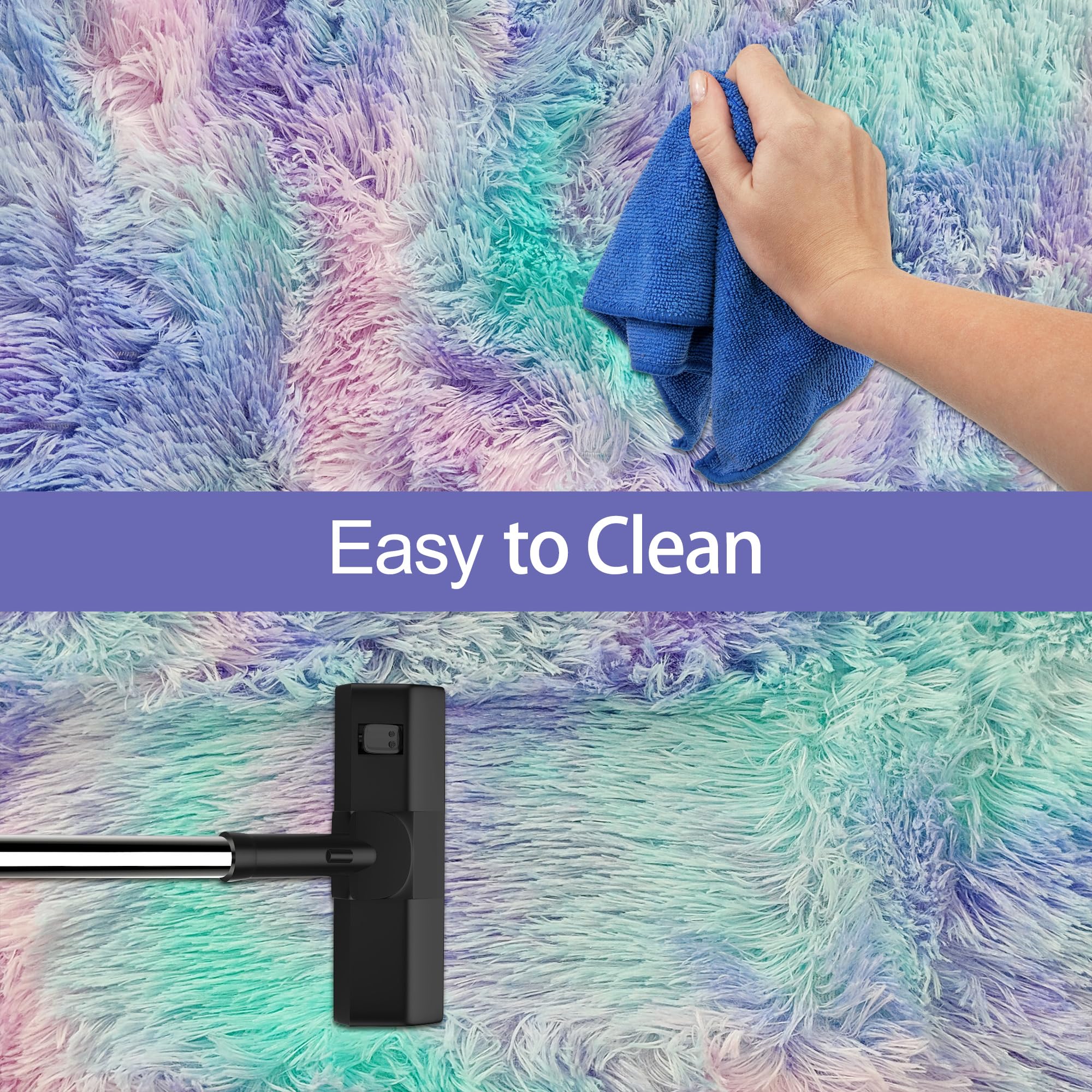 JiaoBaba Super Soft Fluffy Living Room Area Rug 2x8 ft Purple Rainbow Tie-Dyed Shaggy Furry Carpet Washable Non-Slip Carpets Bedroom Bedside Nursery Rug Cute Colorful Room Decor for Girls