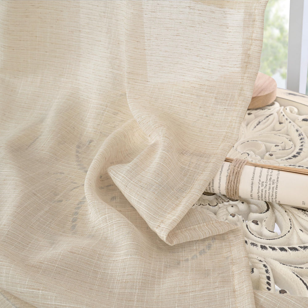 BGment Linen Curtains 84 Inch Length for Living Room Windows, Semi Sheer Natural Textured Drapes for Bedroom Dining Farmhouse Decorative Rustic Rod Pocket Lightweight, 2 Panels Set, Each 60 Inch Wide