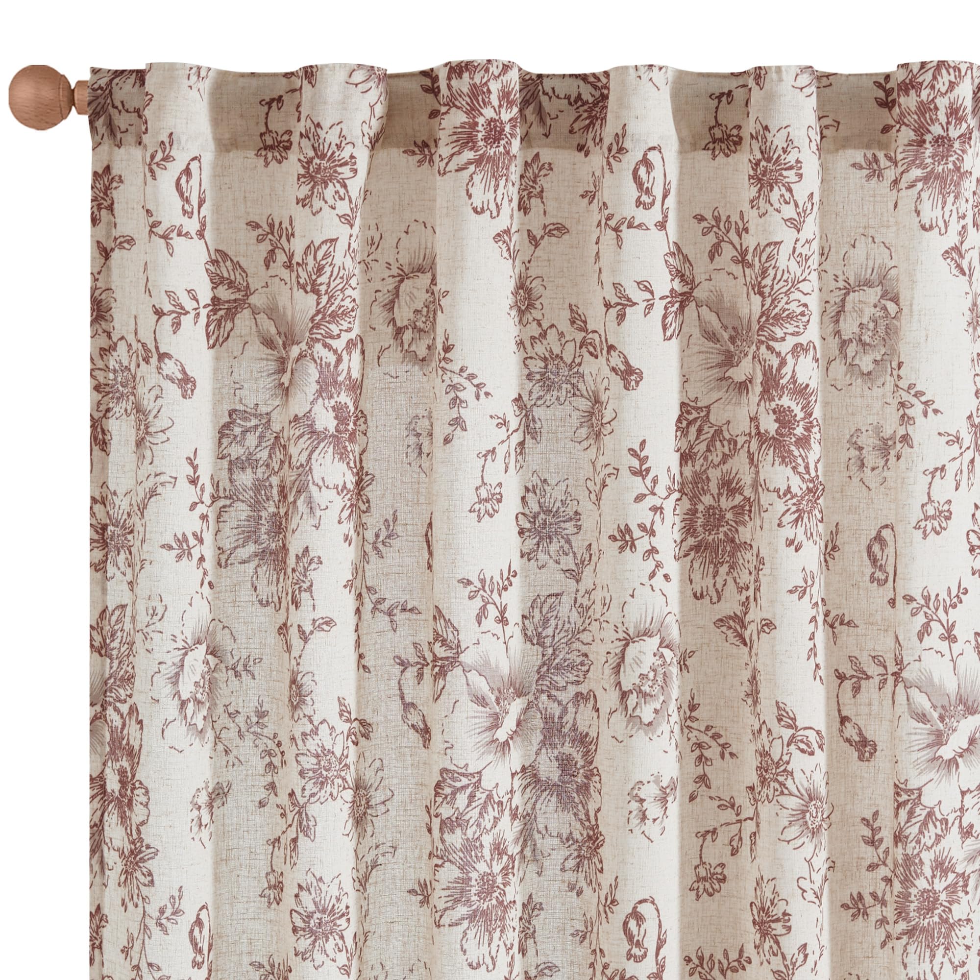 jinchan Vintage Floral Linen Curtains 54 Long for Living Room 2 Panels