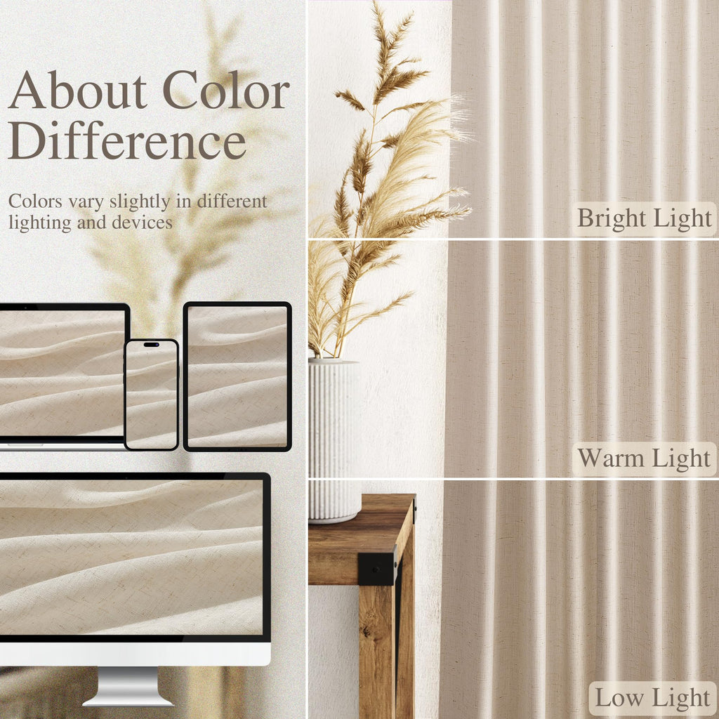 Nanspring Cream Beige Linen Curtains 84 Inches Long for Living Room Light Filtering Semi Sheer Curtain Back Tab Modern Farmhouse Decor Elegant Luxury Coastal Drapes for Bedroom Office 52x84,2 Panels